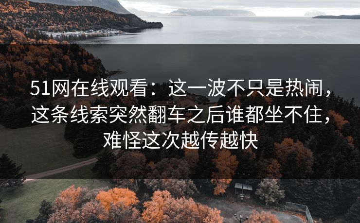 51网在线观看：这一波不只是热闹，这条线索突然翻车之后谁都坐不住，难怪这次越传越快