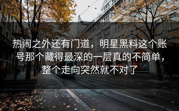 热闹之外还有门道，明星黑料这个账号那个藏得最深的一层真的不简单，整个走向突然就不对了
