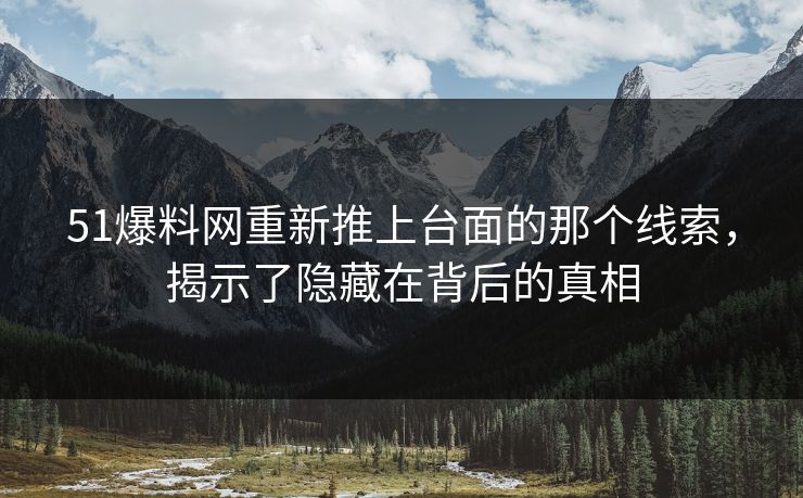 51爆料网重新推上台面的那个线索，揭示了隐藏在背后的真相